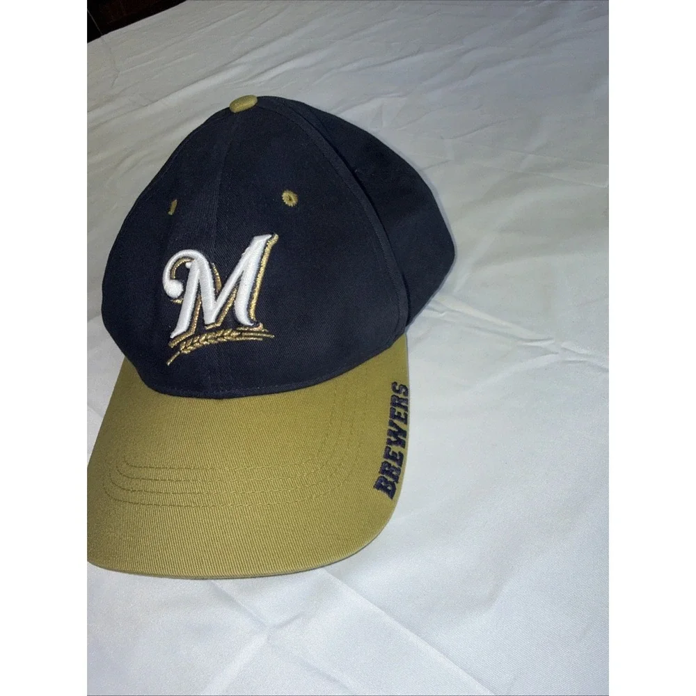 Milwaukee Brewers Hat Cap Mens One Size Blue Tan MLB Baseball